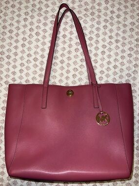 Michael Kors Rose Pink Leather Tote with Gold Logo Charm